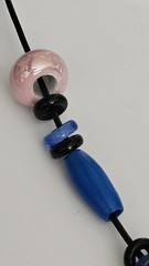 Handmade Necklace Blue Black Pink Beads. Wood Glass And Ceramic. 18″-19″ Long