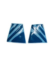 Vintage Two Tone Blue Stripe Trapezoid Art Earrings Modernist Geometric Fashion