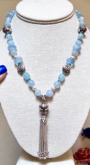 BEAUTIFUL Ornate Sterling Silver, Pure Silver Aquamarine, Pearl Tassel Necklace