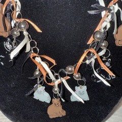 Vintage Folk Art Wooden Cat Charm Necklace