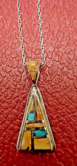 Vintage Sterling Silver Inlaid Spiny Oyster Coral Turquoise Pendant Necklace