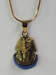Handmade Brass King Tut Necklace Egyptian Pharaoh Blue Accent Pendant 60cm Chain