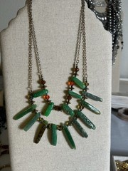 Green Stone Statement Necklace Chunky Beaded Artisan Bib Necklace Earthy Boho