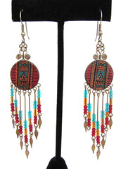 Handmade Hand Painted Beaded Drop Dangle 3.75″ Boho Earrings