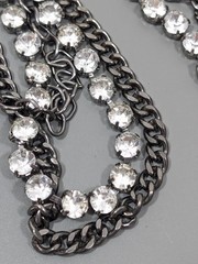 Gray Metallic Rhinestone Tennis Multi Chain Long layering Necklace Gothic 34 in