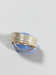 Artisan Silver Tone Blue Acrylic Oval Solitaire Style Wrap Ring Size 6