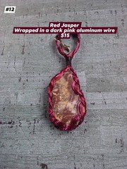 Red Jasper Pendant Wrapped In A Dark Pink Aluminum Wire