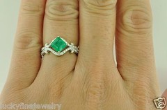 1.33 ct 18k Solid White Gold Ladies Diamond Princess Cut Colombian Emerald Ring