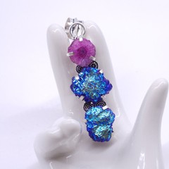 Dazzling Rainbow Drusy & Clear Gemstone Pendant – 2.25×0.5 Inches