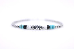 Southwestern Heishi Bracelet White Buffalo, Blue Turquoise, Black Onyx, Silver