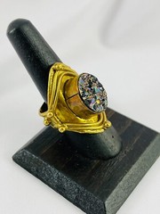 Artisan Brass Carnival Glass Druzy Bypass Ring Size 8.5