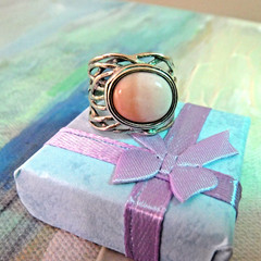 Or Paz Sterling Silver Pink Opal Artisian Designer Ring Size 8