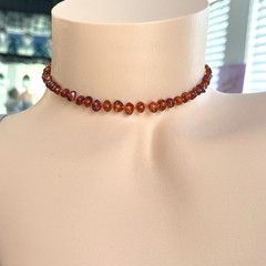 Dainty Petite Necklace Genuine Amber Chips Hand-Knotted Boho Choker 13″