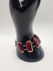 Studio Art Glass Bracelet Dichroic Fused Glass Red Black Artisan Toggle Bracelet