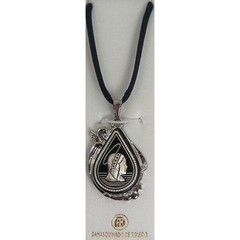 Damascene Silver Virgin Mary Teardrop Pendant Necklace by Midas of Toledo Spain