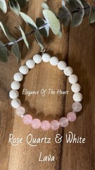 Elegance Of The Heart Rose Quartz Pink White Lava Stone Beaded Bracelet