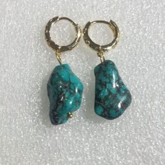 Handmade natural turquoise crushed stone earrings Party Anniversary Dangle