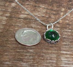 Recycled 1960’s Green Beer Bottle Glass Sterling Botanical Necklace