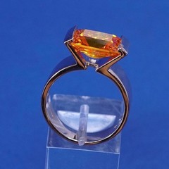 sz 9, vermeil gold over sterling silver handmade ring, modern 925 w/ crystal