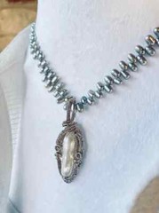 New Handmade Wire Wrapped Statement Jewelry | Silver Gray White Pearl Necklace