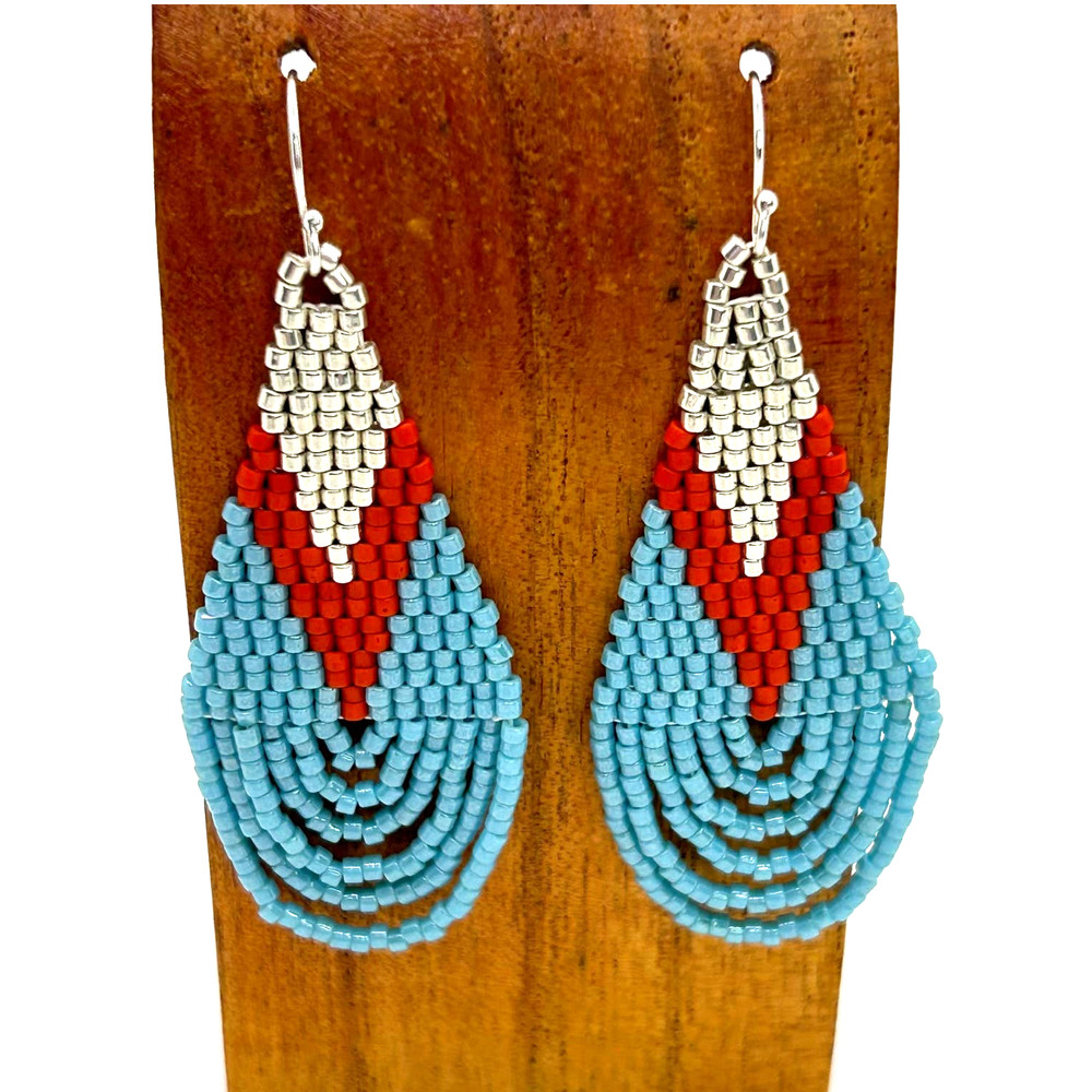 Hand Beaded Delica Bead Earrings Looped Fringe Sterling Ear Wires