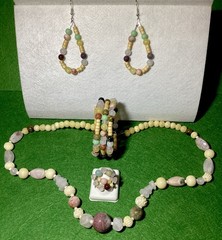 One-of-a-Kind Gemstone & Carved Beads 4 Piece Handmade Jewelry Set