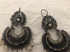 Earrings Mexico Filigree Silver Scroll & Pearl Beads Oaxaca Handmade