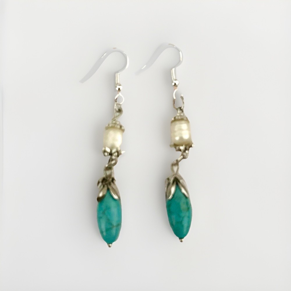 Howlite Teardrop Pearl Drop Earrings 925 Silver Plated Hooks Everyday Wear Charm