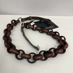 Max Mara Wood Metal & Leather Necklace Brown NWT ART TO WEAR 38″