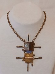 Handcrafted Modernist Mixed Materials Drop Pendant Necklace – 15″