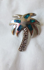 Blue Fire Opal Inlay Solid 925 Sterling Silver Palm Tree Post Earrings