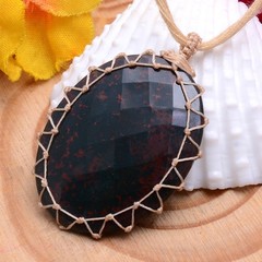 Selected Natural Blood Stone Handmade Macrame Gem Healing Crystal Reiki Pendant