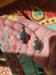 Southwest Tribal Style Pillow Earrings Dangle Stamped Silver Tone 2 1/2 inches