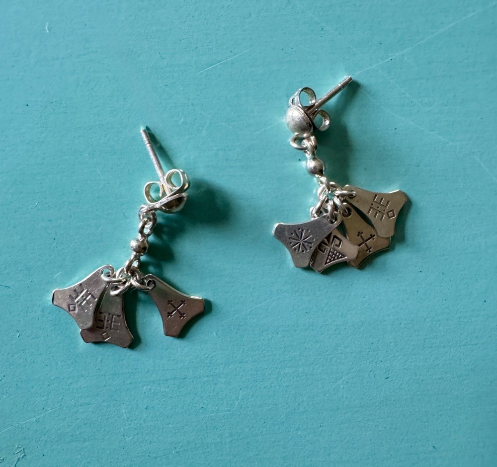 Latvian 7-Day Charm Dangle Earrings Handcrafted Sterling Silver Pierced Ear, 1″