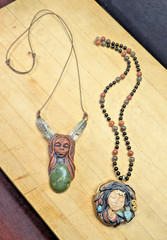Lot 2 Handmade Polymer Clay Goddess Necklaces – Signed Artist OOAK – Goddess