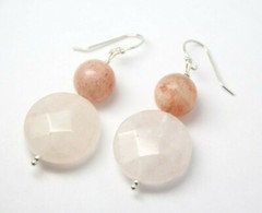 Sunstone Earrings Gemstone 18mm Coin & 10mm Ball 925 Sterling Silver
