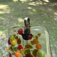 Artisan Bohemian Style Colorful Art Deco Fused Glass Rectangle Pendant ONLY