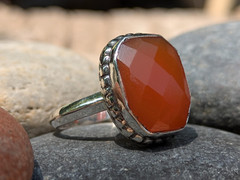 Red Onyx and Sterling Silver Rectangular Ring, Size 7, Artisan Red Onyx Jewelry