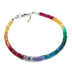 Natural Opal Tanzanite Ruby Rainbow Bracelet 14K White Gold 585 , 7 1/2″