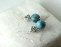 Apatite Blue 10mm Ball Natural Gemstone .925 Sterling Silver Earrings 1 1/2″