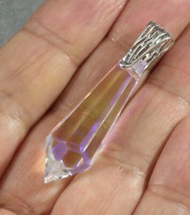Clear AB Crystal Prism Faceted Point Pendant .925 Sterling Silver Bail 47mm