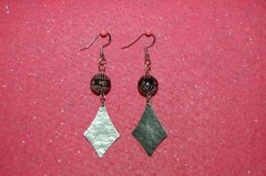 Red Onyx Carved Bead & Hammered Drop Earrings-Handmade-925 Sterling Silver Hooks