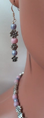 Bullet Southwestern Boho Flowers Pink Purple Silver Flower Necklace Earring Set