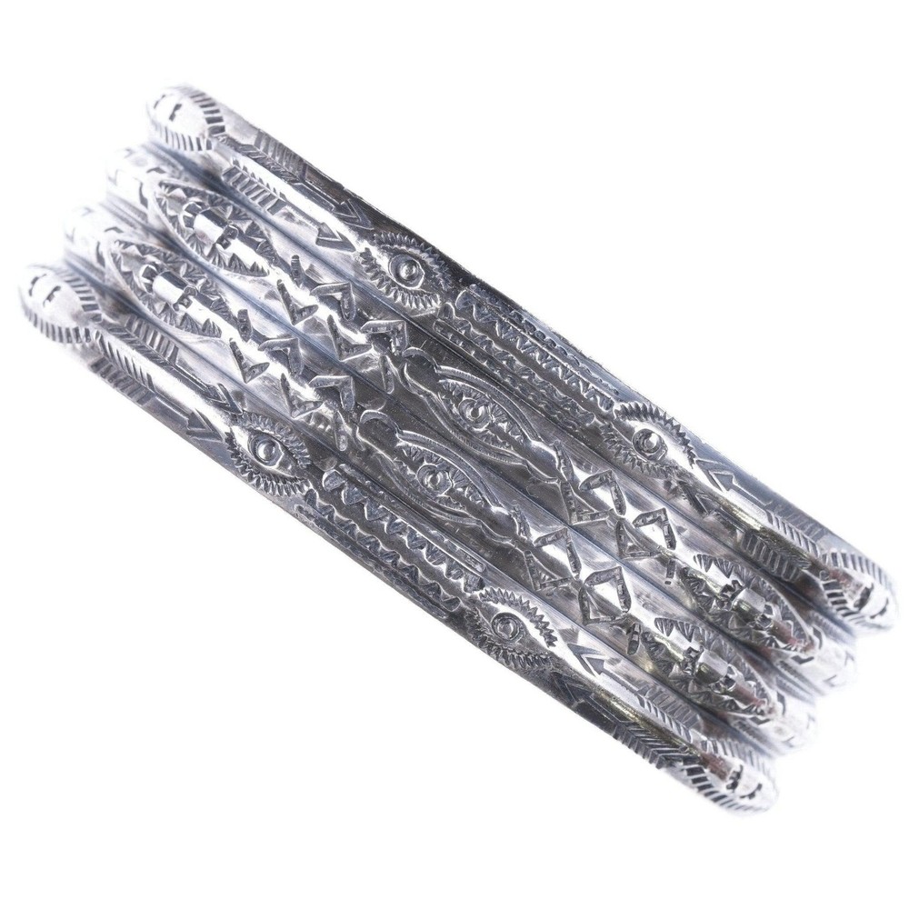 6.5″ Vintage Navajo Heavy Stamped sterling silver ribbed cuff bracelet