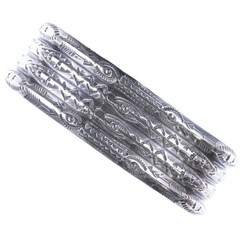 6.5″ Vintage Navajo Heavy Stamped sterling silver ribbed cuff bracelet