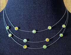 Tiered SILVER WIRE & Station BEZEL SET Gemstone LAYERED Collar Necklace