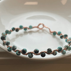 African turquoise 8” copper wire beaded beads handcrafted handmade dainty