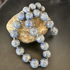 Denim Lapis 14mm Navajo Sterling Silver Beads Necklace 17549