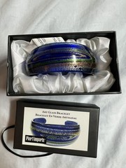 PIER 1 Art Glass Bracelet set, New In Box. Blue Green White Gold Swirl