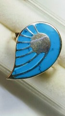 CUTE STERLING SILVER .925 WITH TURQUOISE INLAYS DESIGNER RING IN SIZE 5.75-6.0